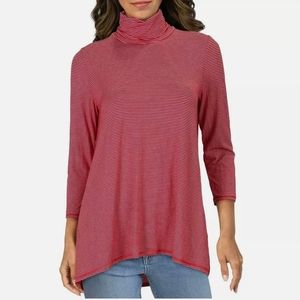 3 Dots Women's Striped Turtleneck Shirt